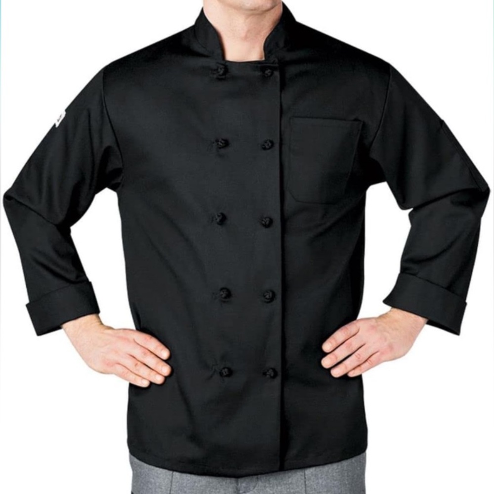 NWT Chefswear Black Chef Coat with Fabric Knot Buttons
